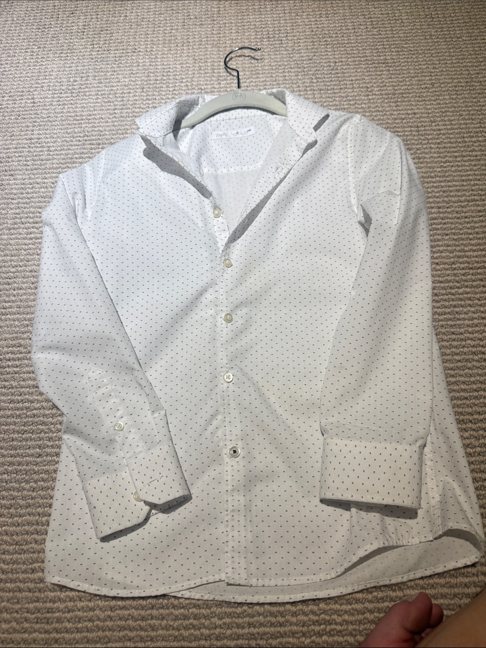 Zara White Button-Down Shirt with Tiny Black Dot Print
